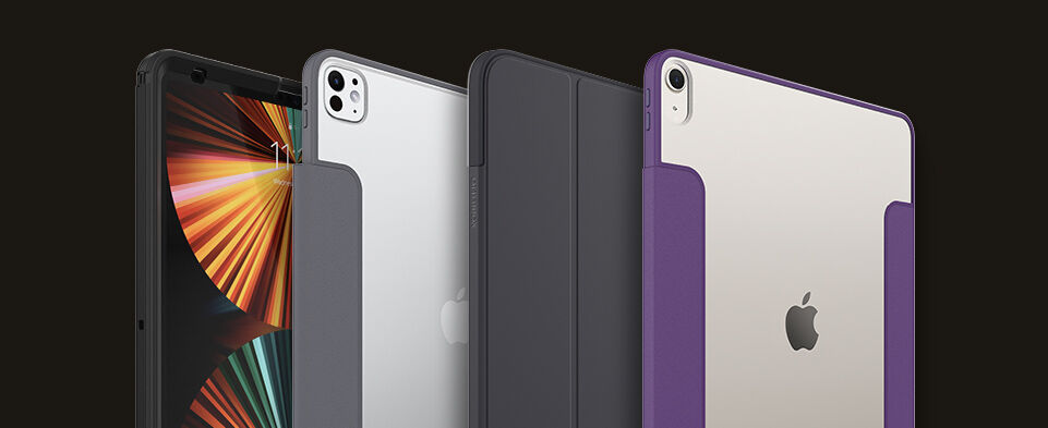 Smartphone with a black and purple case on a black background