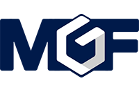 Logo of MGF with blue and white colors