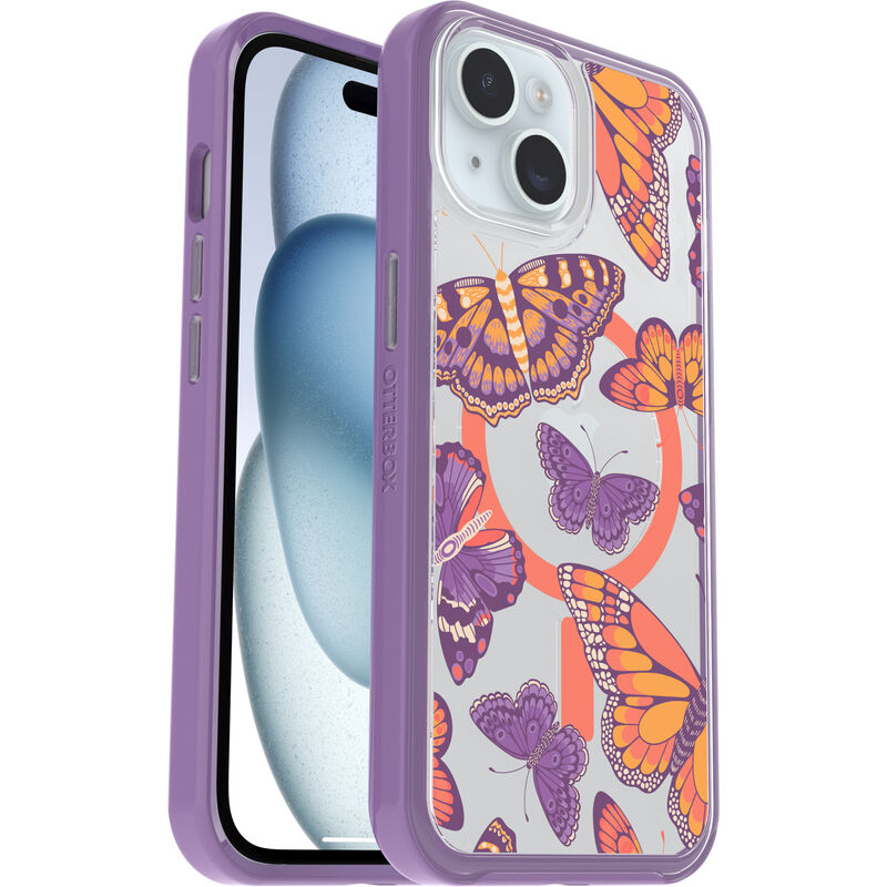 product image 1 - iPhone 15, iPhone 14, and iPhone 13 Case Symmetry Series Clear for MagSafe Fluttering Flora